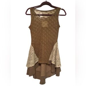 NWT A’REVE TAN & CREAM SEMI SHEER LACE BABYDOLL TANK TOP SIZE S